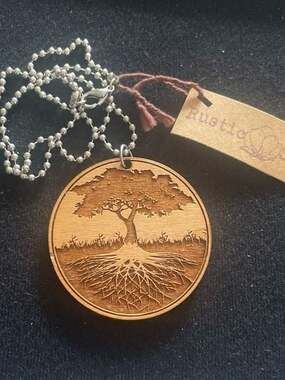 Rustic Soul Laser Engraved Wood Tree of Life Pendant Necklace